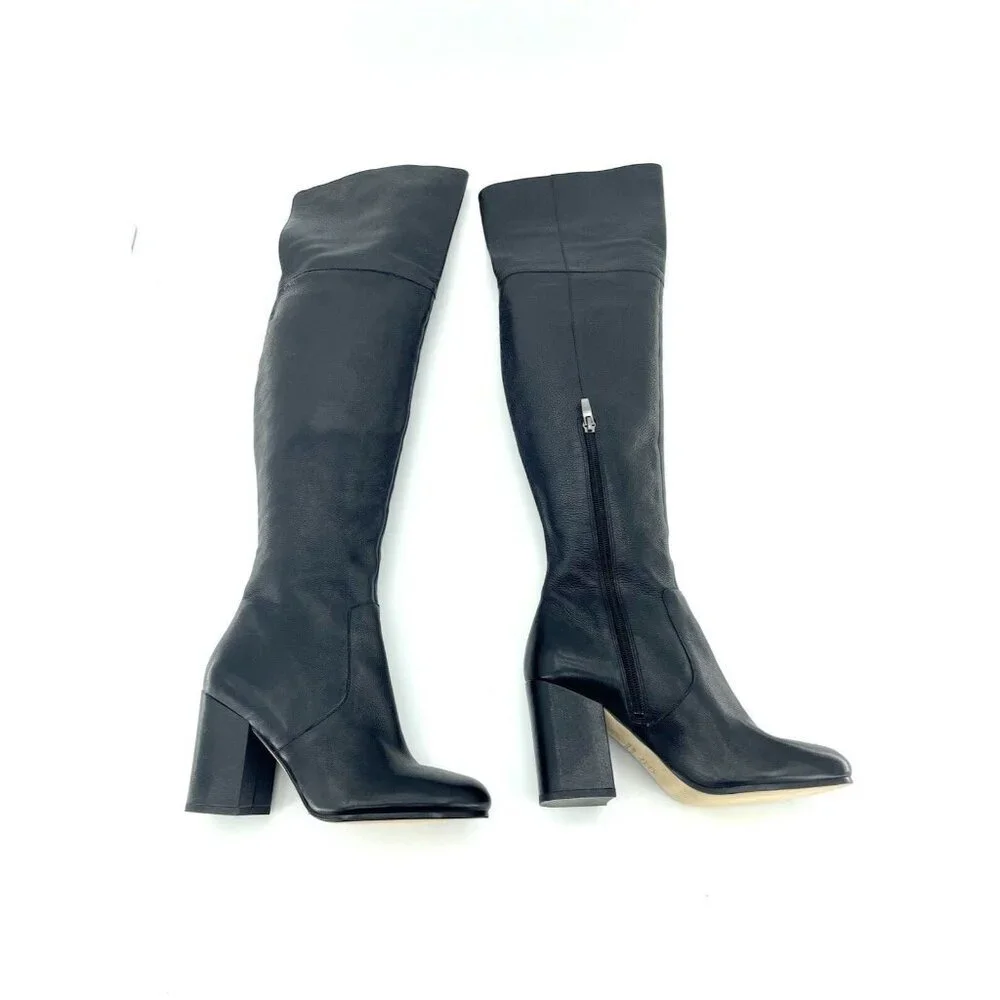 VIA SPIGA Beline Boots Black Leather Tall Over The Knee Block Heel 6.5 NEW $595